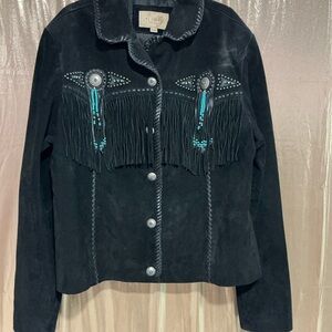 Scully Black Leather Jacket with Turquoise Details